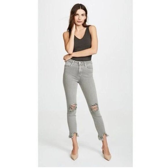 L'Agence Highline Skinny Jean Gray Vineyard Ankle Distressed Fray Hem Stretch 26 - Picture 1 of 16